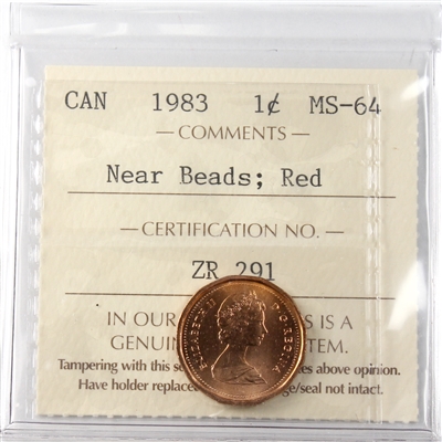 1983 Near Beads Canada 1-cent ICCS Certified MS-64 Red