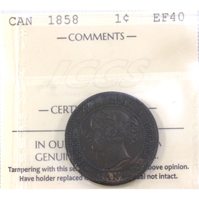 1858 Canada 1-cent ICCS Certified EF-40 (XXP 797)