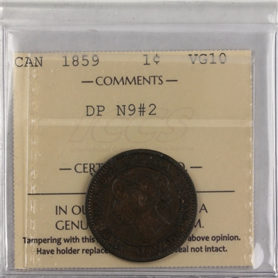 1859 DP N9 #2 Canada 1-cent ICCS Certified VG-10