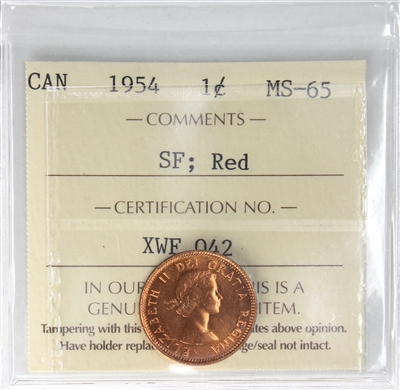 1954 SF Canada 1-cent ICCS Certified MS-65 Red (XWF 042)