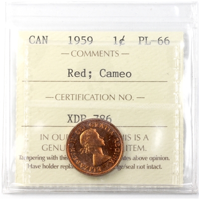 1959 Canada 1-cent ICCS Certified PL-66 Red; Cameo