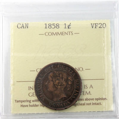 1858 Canada 1-cent ICCS Certified VF-20 (XRW 695)