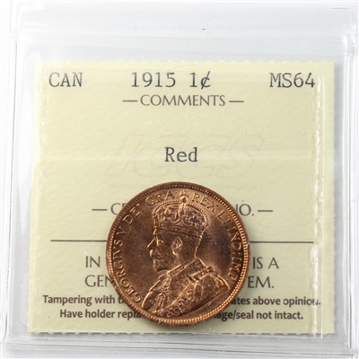 1915 Canada 1-cent ICCS certified MS-64 Red (XRW 715)