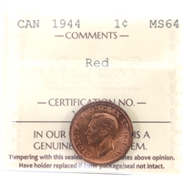 1944 Canada 1-cent ICCS Certified MS-64 Red (XWW 639)