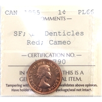 1955 SF, Large Denticles Canada 1-cent ICCS Certified PL-66 Red, Cameo