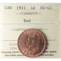 1911 Canada 1-cent ICCS Certified MS-65 Red (XVP 310)