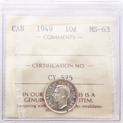 1949 Canada 10-cents ICCS Certified MS-63