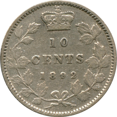 1892 Obv. 5 Canada 10-cents Fine (F-12) $