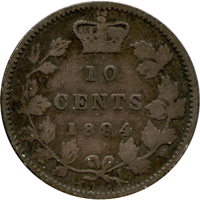 1894 Obv. 6 Canada 10-cents VG-F (VG-10) $