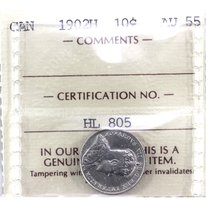 1902H Canada 10-cents ICCS Certified AU-55