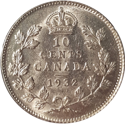 1932 Canada 10-cents Almost Uncirculated (AU-50) $