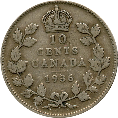 1936 Bar Canada 10-cent VG-F (VG-10)