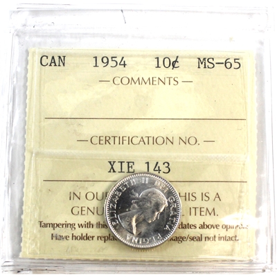 1954 Canada 10-cents ICCS Certified MS-65