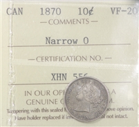 1870 Narrow 0 Canada 10-cents ICCS Certified VF-20