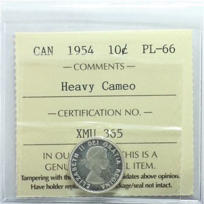 1954 Canada 10-cents ICCS Certified PL-66 Heavy Cameo