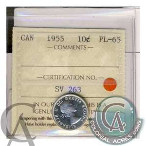 1955 Canada 10-cents ICCS Certified PL-65