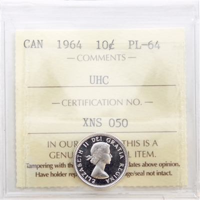1964 Canada 10-cents ICCS Certified PL-64 Ultra Heavy Cameo