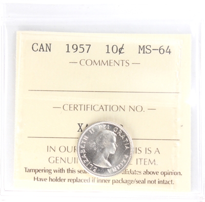 1957 Canada 10-cents ICCS Certified MS-64