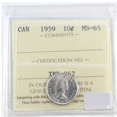 1959 Canada 10-cents ICCS Certified MS-65