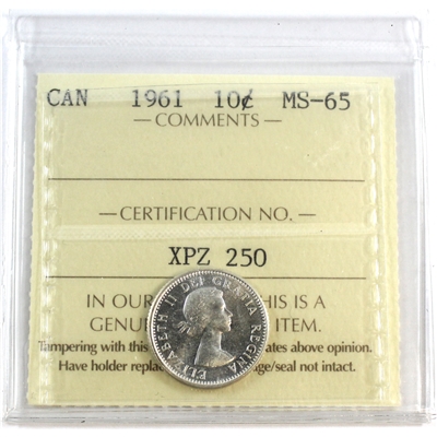 1961 Canada 10-cents ICCS Certified MS-65