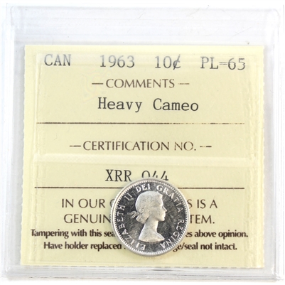 1963 Canada 10-cents ICCS Certified PL-65 Heavy Cameo