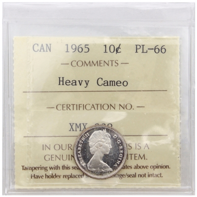 1965 Canada 10-cents ICCS Certified PL-66 Heavy Cameo