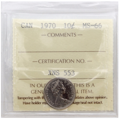 1970 Canada 10-cents ICCS Certified MS-66