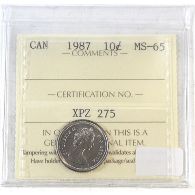 1987 Canada 10-cents ICCS Certified MS-65