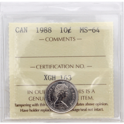 1988 Canada 10-cents ICCS Certified MS-64