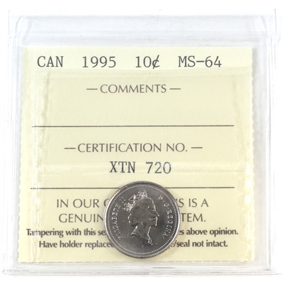 1995 Canada 10-cents ICCS Certified MS-64