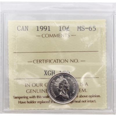 1991 Canada 10-cents ICCS Certified MS-65