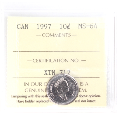 1997 Canada 10-cents ICCS Certified MS-64