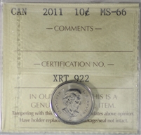 2011 Canada 10-cents ICCS Certified MS-66