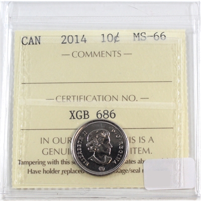 2014 Canada 10-cents ICCS Certified MS-66