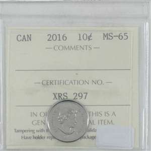 2016 Canada 10-cents ICCS Certified MS-65