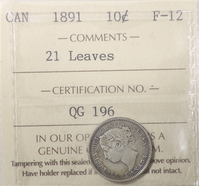 1891 21 Leaves Canada 10-cents ICCS Certified F-12