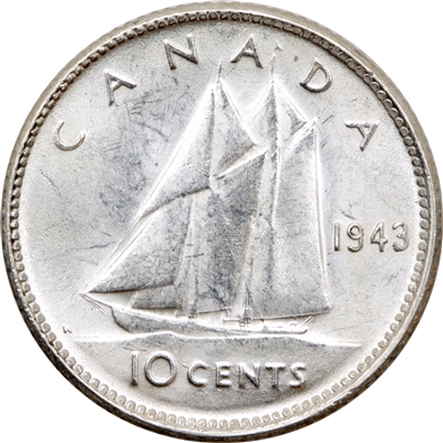 1943 Re-Engraved Canada 10-cent UNC+ (MS-62)