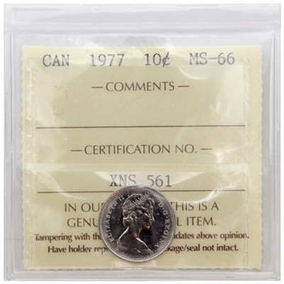 1977 Canada 10-cents ICCS Certified MS-66