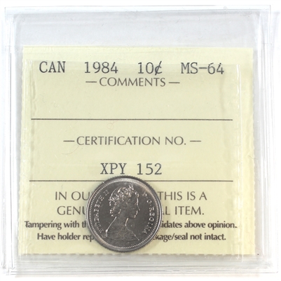 1984 Canada 10-cents ICCS Certified MS-64