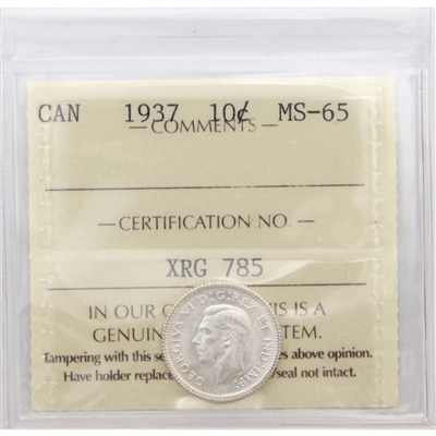 1937 Canada 10-cents ICCS Certified MS-65 (XRG 785)