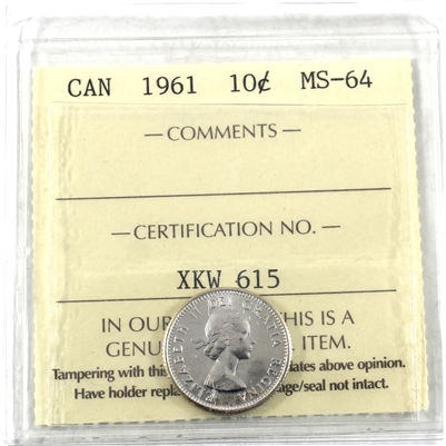 1961 Canada 10-cents ICCS Certified MS-64