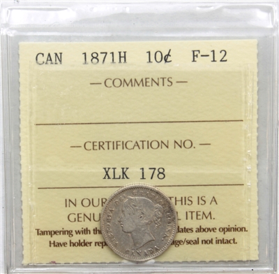 1871H Canada 10-cents ICCS Certified F-12