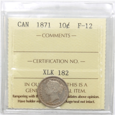 1871 Canada 10-cents ICCS Certified F-12