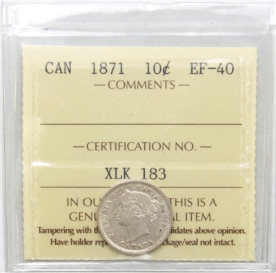 1871 Canada 10-cents ICCS Certified EF-40