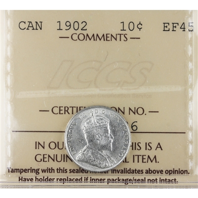 1902 Canada 10-cents ICCS Certified EF-45