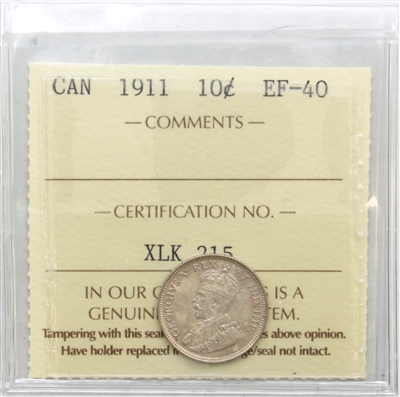 1911 Canada 10-cents ICCS Certified EF-40