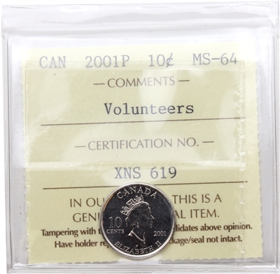 2001P Volunteers Canada 10-cents ICCS Certified MS-64