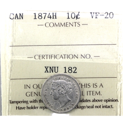 1874H Canada 10-cents ICCS Certified VF-20