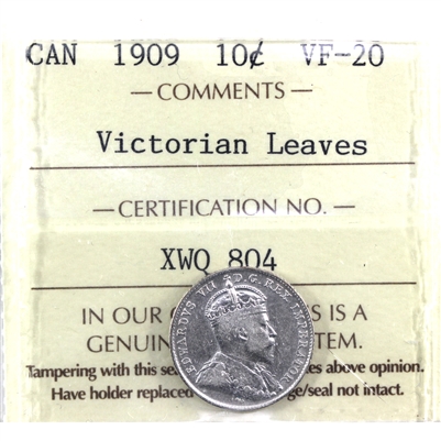 1909 Victorian Leaves Canada 10-cents ICCS Certified VF-20
