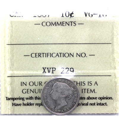 1887 Canada 10-cents ICCS Certified VG-10 (XVP 229)